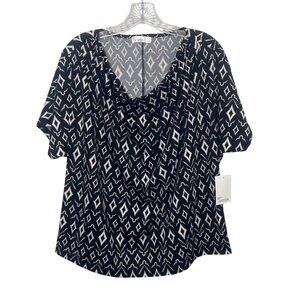 89th Madison Shirt Blouse Womens XL Black White New Short Sleeves